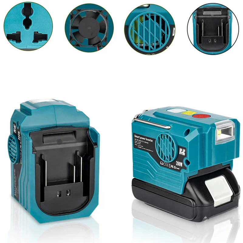 200W Power Inverter Generator for Makita/Dewalt/Milwaukee/Bosch/Ryobi 18V Battery To 120V/220V AC Output USB And Type-C Adapter