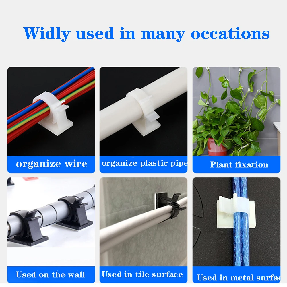 50pcs Cable Organizer Wire Arrangement Wire Clips Fix Cable Wire Camp Ties Holder Adjustable Retainer Adhesive Cable Tie Mounter