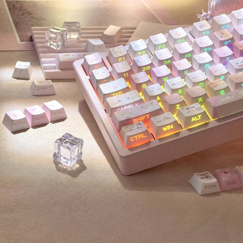 Cat Meow Team Keycaps Custom PBT Cherry Profile Keycap Side Carving Transparent Mechanical Keyboard Tri-mode RGB Hot-swap Gasket