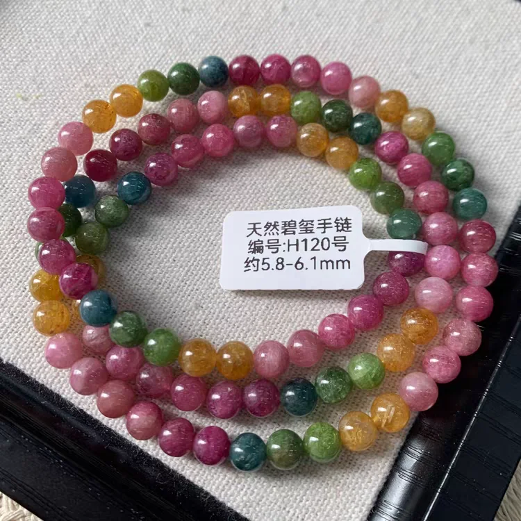 

Natural Colorful Tourmaline 3 Laps Bracelet Clear Round Beads 6mm Tourmaline For Women Men From Brazil AAAAA