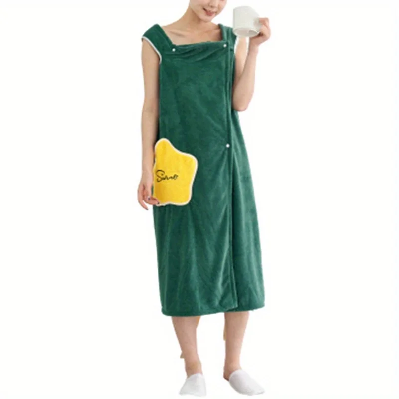 قطعة واحدة من تنورة حمام مخملية مرجانية - رداء حمام ناعم وماص وسريع الجفاف يمكن ارتداؤه للبالغين - منشفة غسل فاخرة للاستحمام،