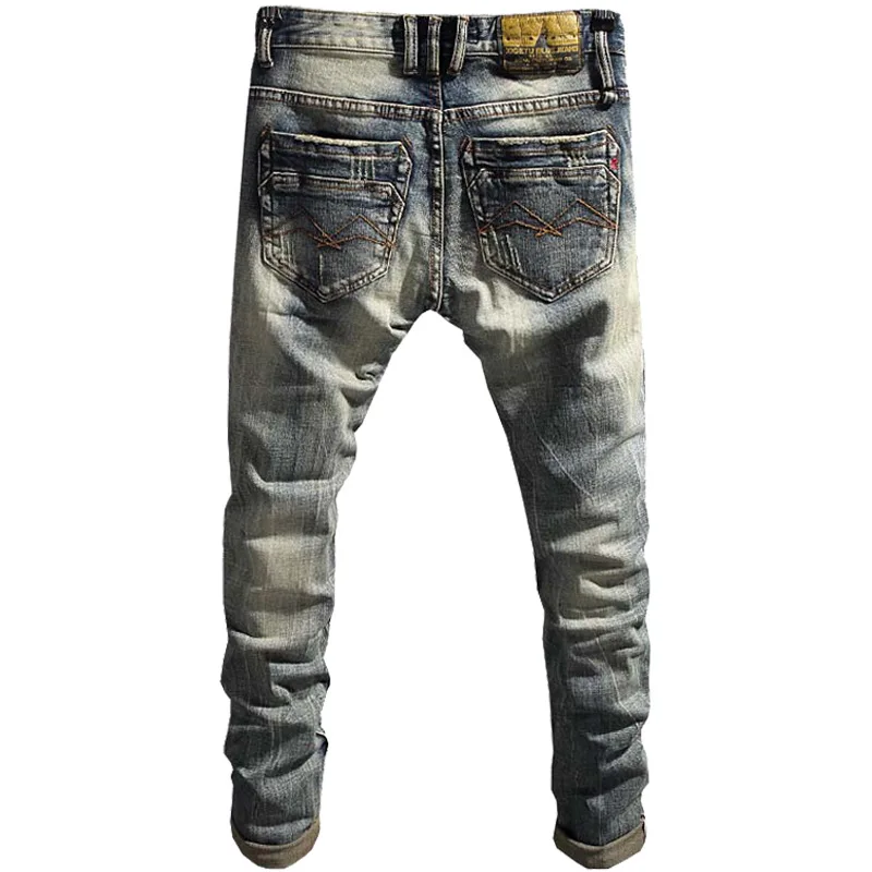2025年春トレンド レトロ ヴィンテージ ブリティッシュジーンズ メンズ トレンドブランド 若者向け ストレッチ スリムフィット 細身 デニムパンツ