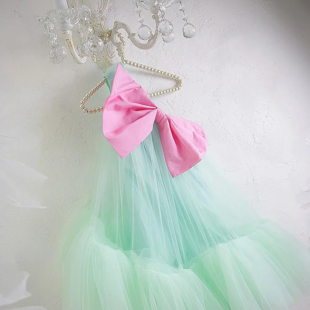 2024 New Cute Dresses Sleeveless Luxury Tutu Bow Tulle Summer Holiday Dress Wedding Children Kid Party Costume Baby Girl Clothes