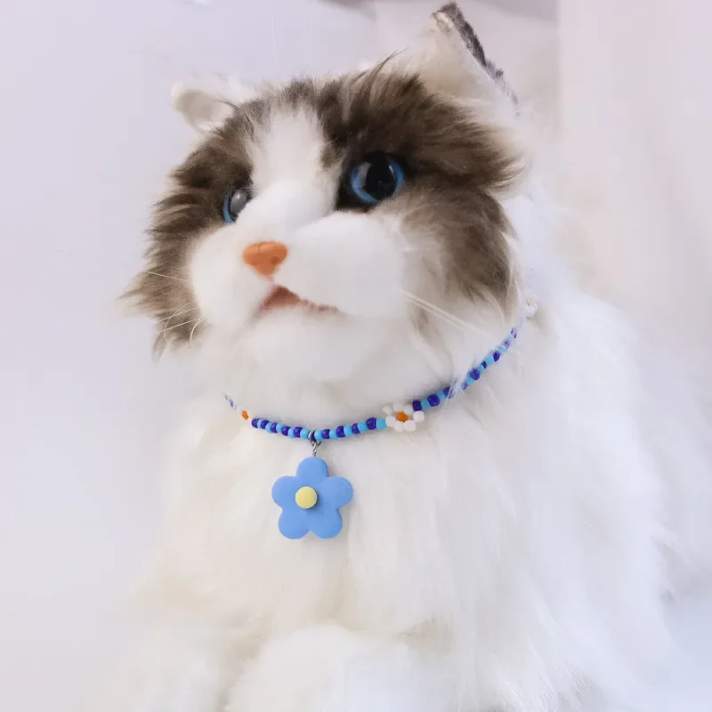 Wedding Princess Pet Cat Collar Jewelry Beaded Flower Pet Necklace Adjustable Pendant Collar for Small Dog Puppy Cat Accessories