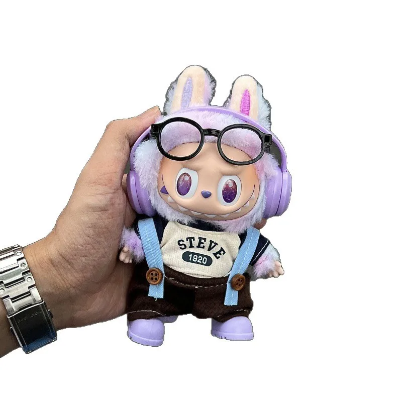 17cm Labubu ビニール キーホルダー 衣装 - アクセサリー付きプリント パーカー セット (かわいいスタイル)