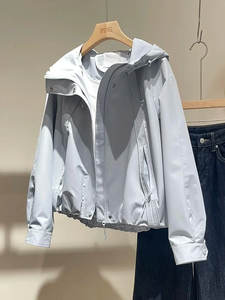 

Уникальное повседневное свободное светло-голубое корейское пальто Super (3) New 2026, женское пальто больших размеров, весенняя верхняя одежда