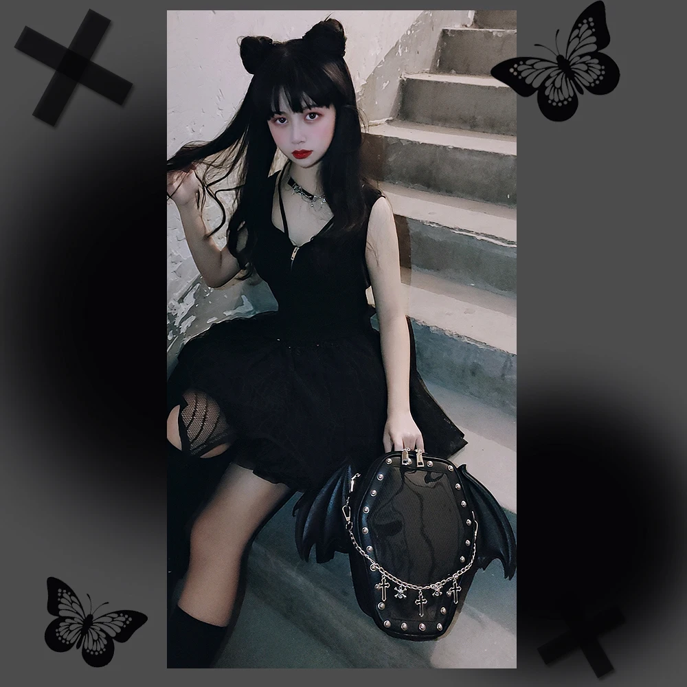 Gothic Punk Sargform Ita Tasche Damen Klare Rucksäcke Dark Lolita Handtasche und Umhängetasche Mädchen Cosplay Designer 2-Einsatz – Detail 24