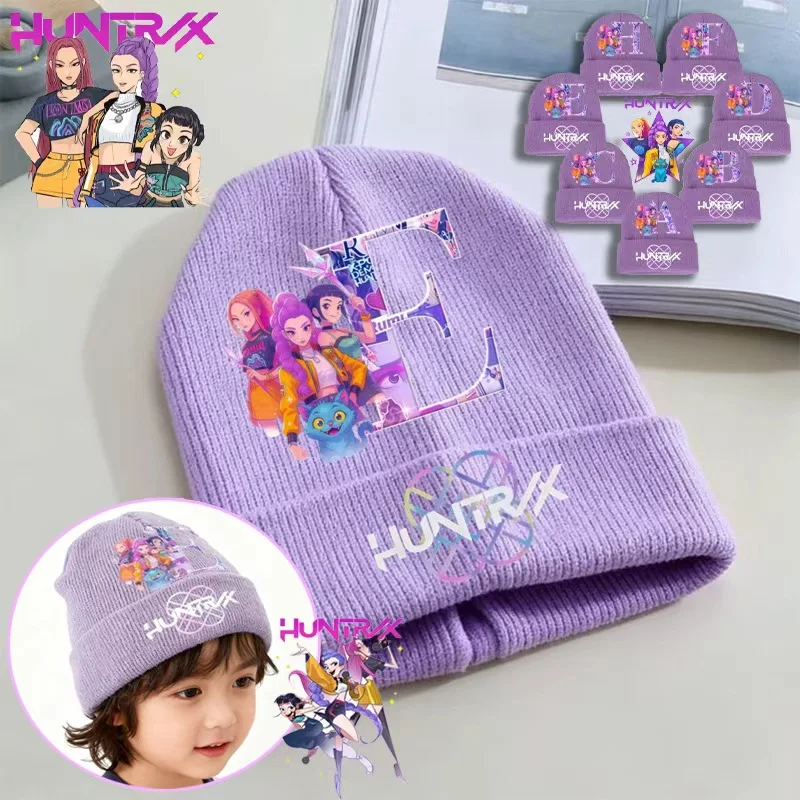 2 قطعة Kpop شيطان الصيادين محبوك قبعة وقفازات مجموعة الكرتون أنيمي رسائل A-Z مطبوعة الشتاء اكسسوارات بنين بنات لطيف بيني