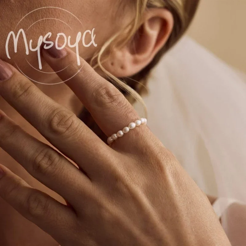 

MYSOYA кольцо с белым рисовым пресноводным жемчугом 3-4 мм без подарочной коробки для нее/него дня рождения/свадьбы/Рождества/новогоднего подарка