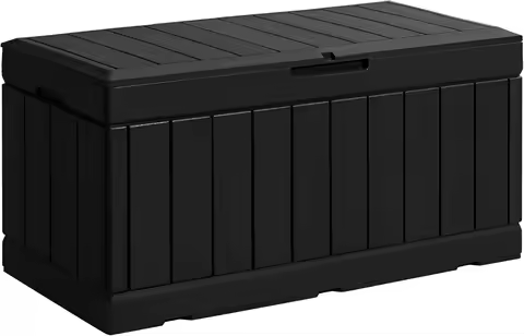 85 Gallon Deck Box Outdoor Waterproof Large Resin Storage Box Patio Lockable Storage Container Porch Storage Bench (Black)