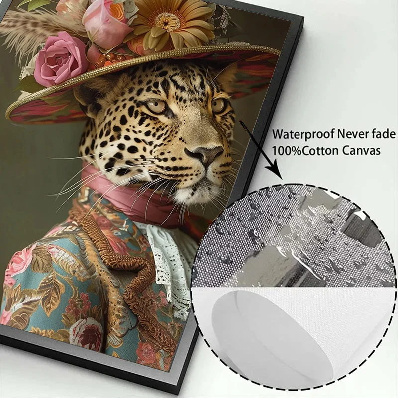 Vintage Floral Animal Head Aristocratic Portrait Leopard Duck Posters Prints Canvas Printing Wall Art Picture Living Room Decor view 6