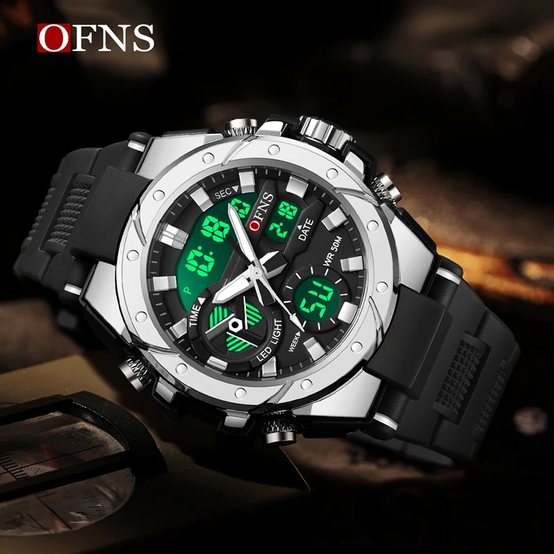 OFNS Top Fashion Luxury G-Style Watch Men Military Sport Clock Stopwatch Waterproof Dual Display Digital Quartz Men\'s Wristwatch