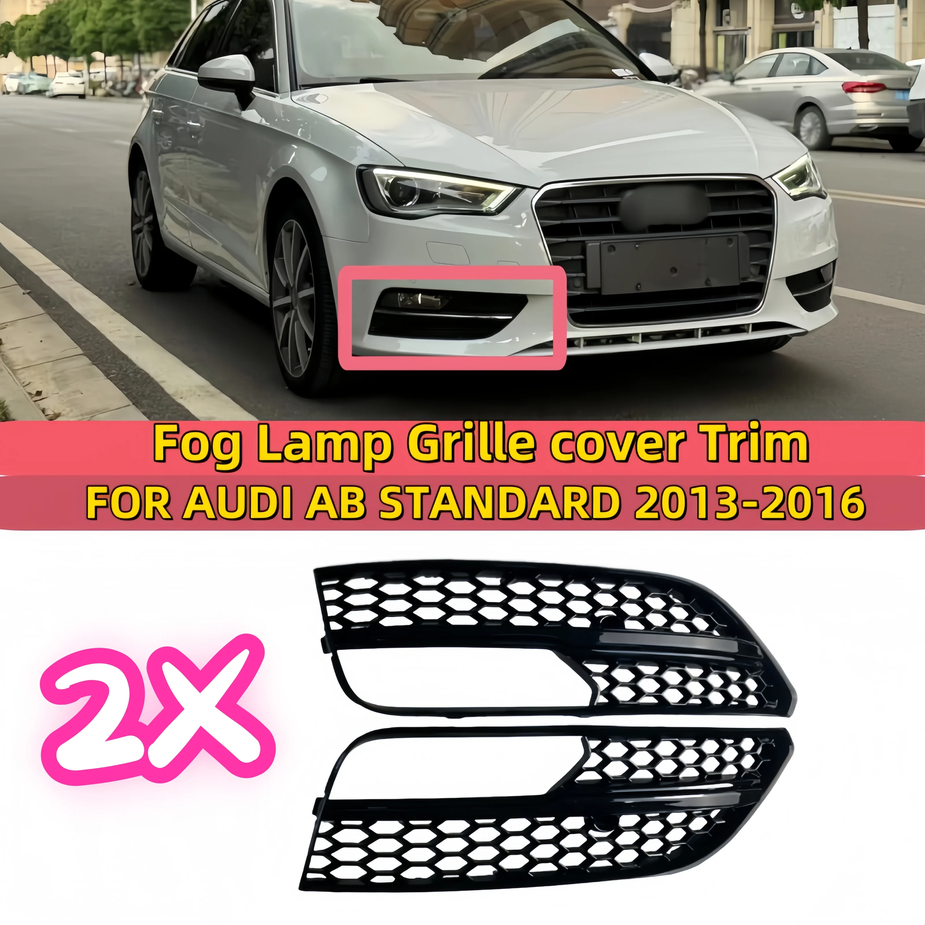 

Right Side Car Front Bumper Fog Light Lamp Grille Grill Cover Mesh Honeycomb Hex Black/Sliver For Audi A3 Hatchback 2013-2016