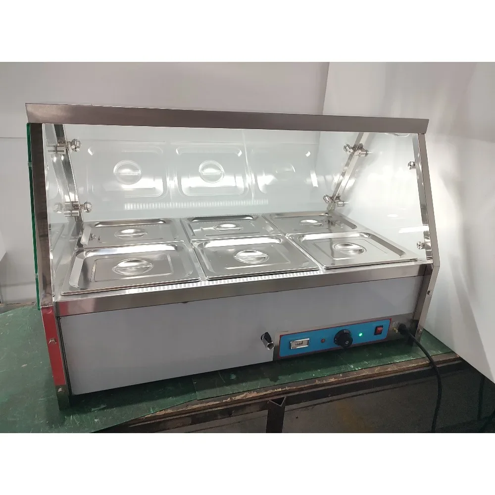 Countertop Stainless Steel Electric Food Heater Bain & Marie with Glass 3 Pans