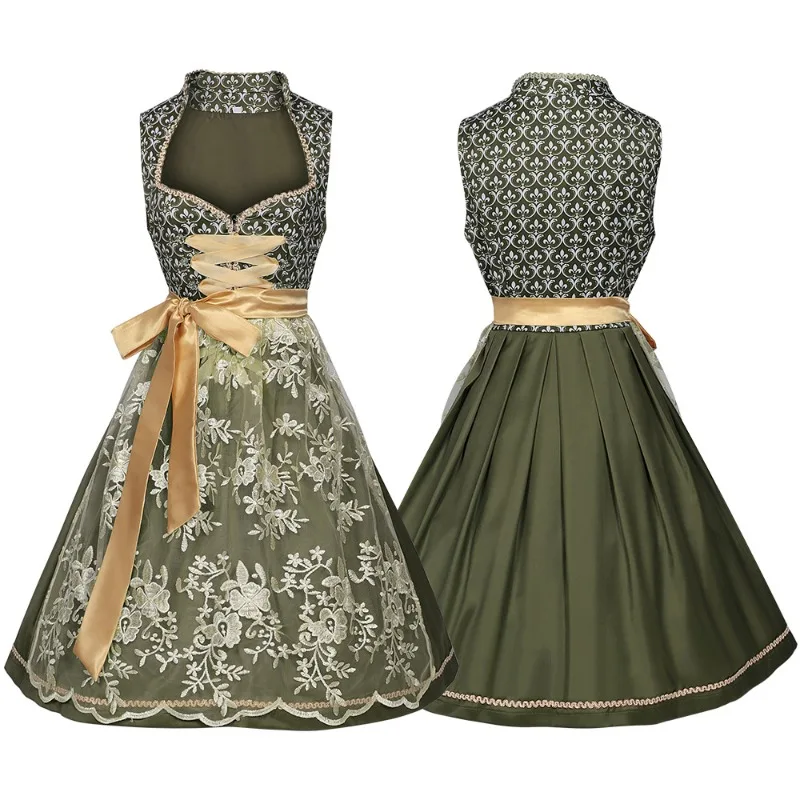 

Женское платье-дирндль на Октоберфест, костюм пивной девицы с фартуком, немецкий баварский традиционный костюм для косплея, вечеринка на Хэллоуин