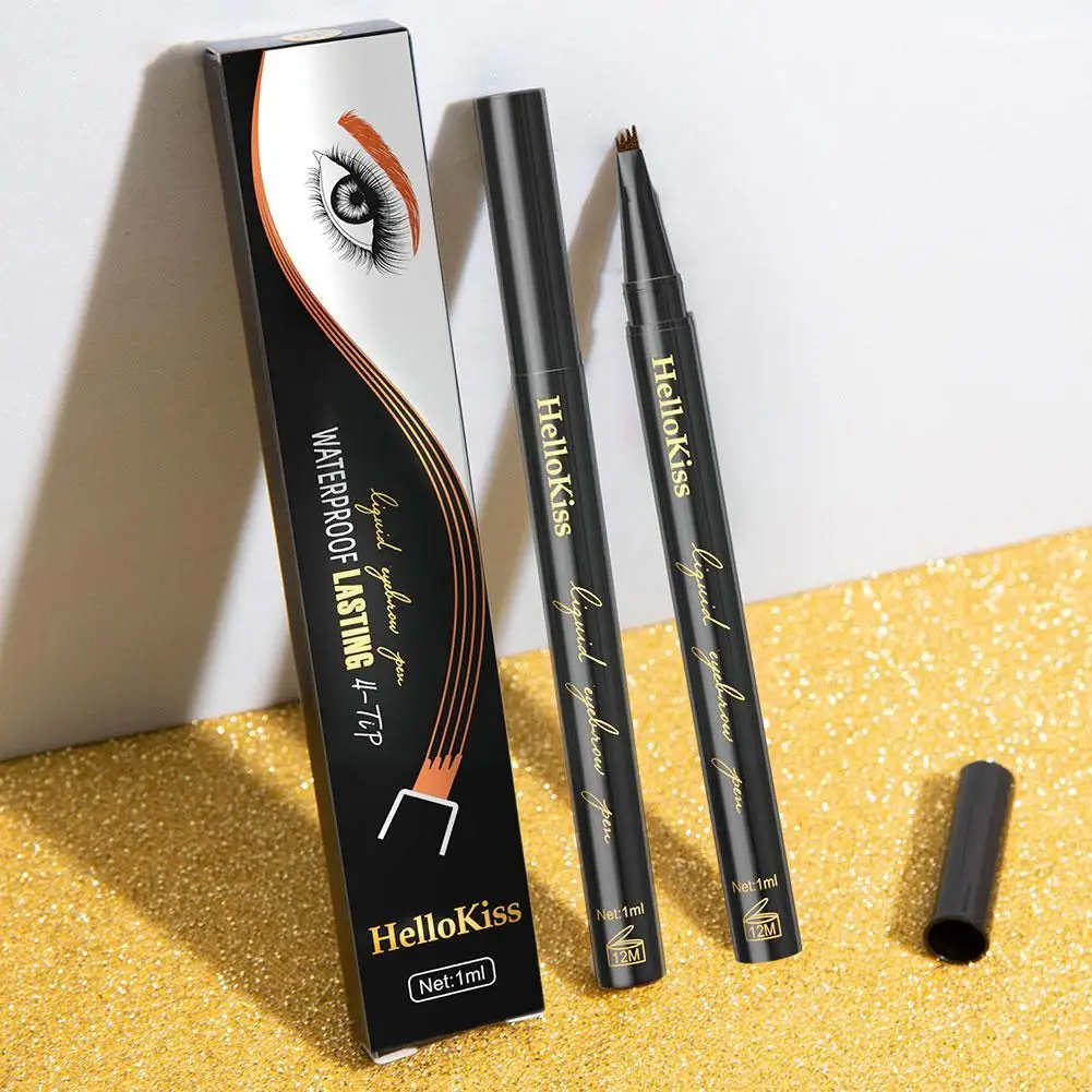 EyebloggTattoo-Stylo à encre liquide étanche, stylo teinté pour les yeux, stylo de maquillage pour les sourcils, stylo à 4 pointes de fourchette, stylo à sourcils, stylo à sourcils foncé, stylo à sourcils liquide, P E0o5