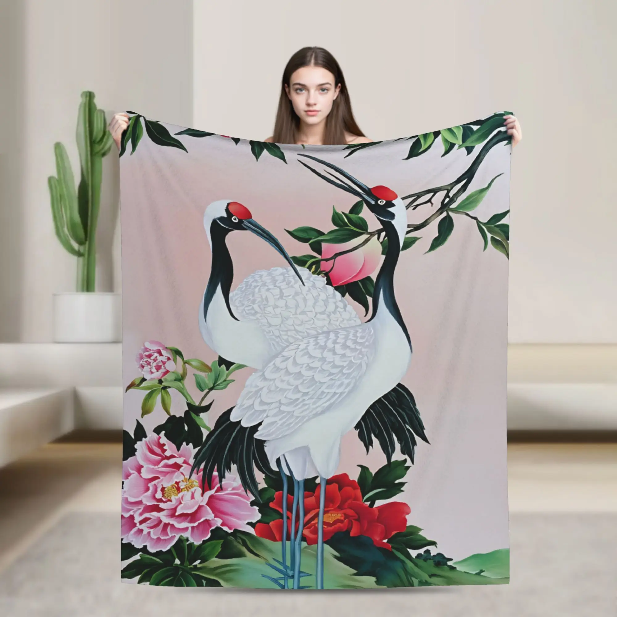 Chinese Style Crane  Plush Blankets Child  Flannel Throw Blanket For Couch Bed Warm Soft Customized Quality Bedspread Gift