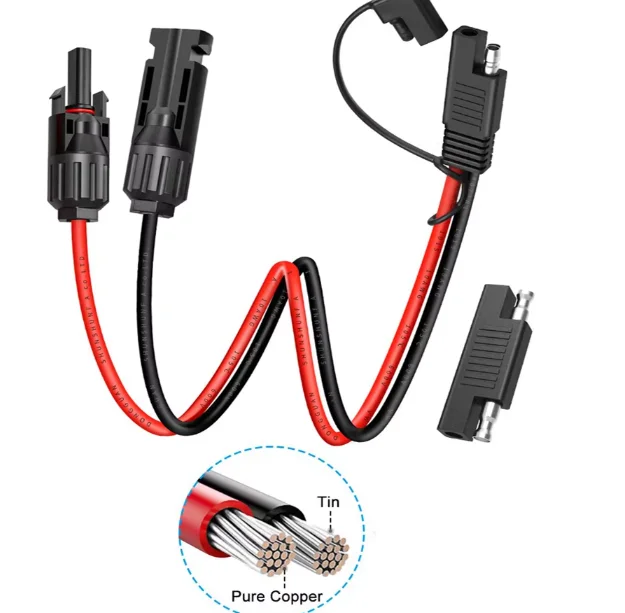 30A Photovoltaic Cable Solar Connector to SAE Plug 12AWG Male/Female Waterproof Battery Vehicle Start Energy Storage Plug