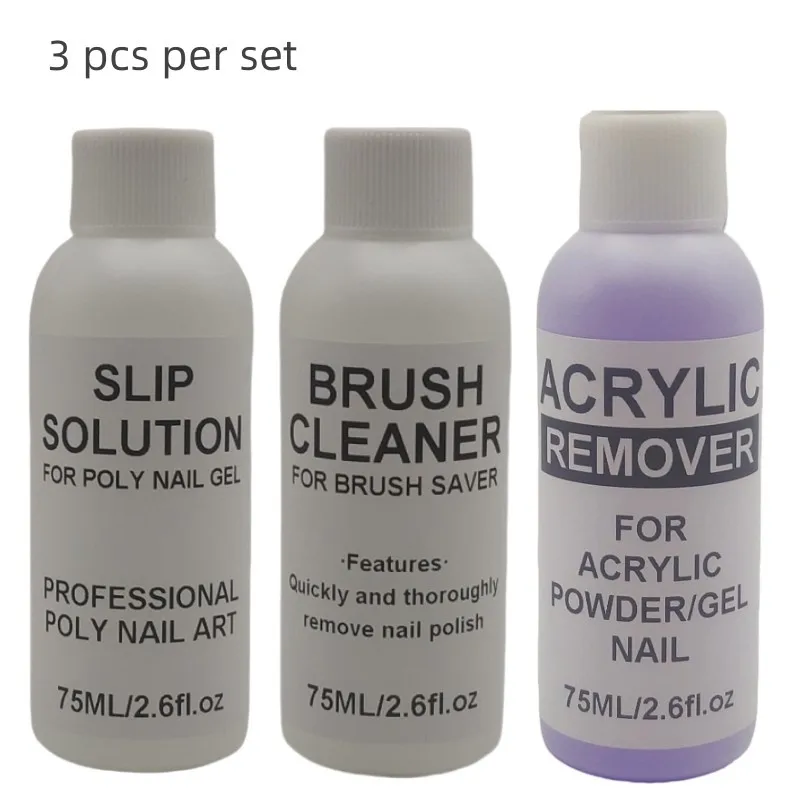 Conjunto de líquidos para unhas de 75ml, 3 tipos: solução antiderrapante, limpador de escova, removedor acrílico