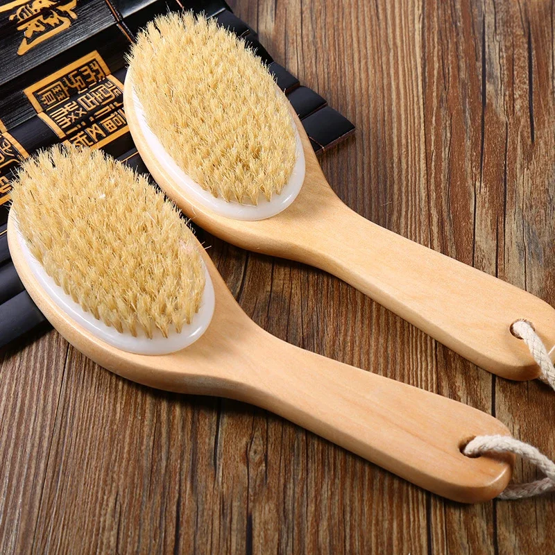 Bath Brush Pighair Curved Handle Bath Brush Exfoliator Massage Brush Foot Scrubber