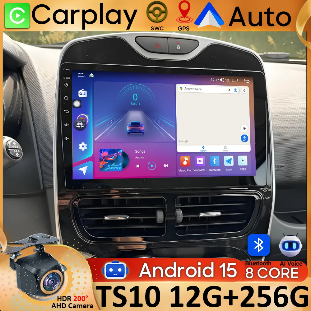 Автомобильный радиоприемник Android 15 Carpaly для Renault Clio 4 BH98 KH98 2012-2019 GPS-навигация Мультимедийный плеер Видео Авто 5G Wi-Fi