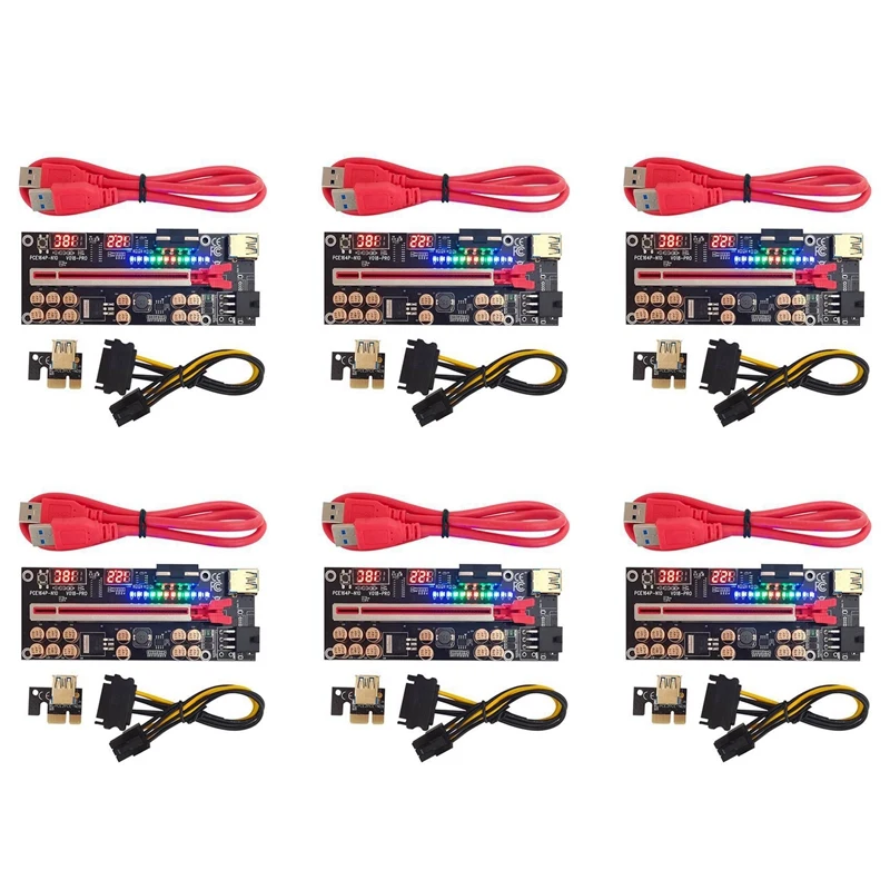 

6X VER018 PRO PCI-E Riser Card USB 3.0 Cable 018 PLUS PCI Express 1X To 16X Extender Pcie Adapter For BTC Mining(Red)