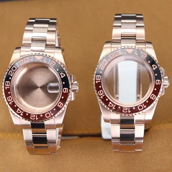 Rose Gold 40mm Watch Case Bracelet Set Root Beer Bezel For Seiko NH34 NH35 NH36/38 Miyota 8215 ETA 2824 Movement 28.5mm Dial GMT