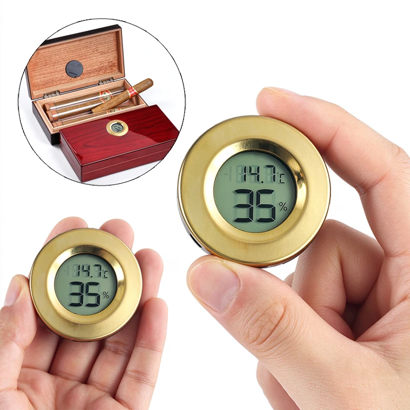 Circular Digital Hygrometer Thermometer Accurate Humidity Temp Monitor Gauge Embedded Mount for Cigar Humidor, Humidifier Box