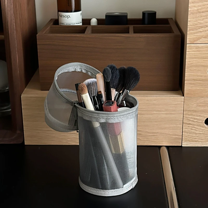 Mesh Runde Kosmetische Lagerung Transparente Tasche Große Kapazität Make-Up Pinsel Organizer Tasche Reise Kosmetik Fall Für Pinsel Werkzeuge – Detail 6
