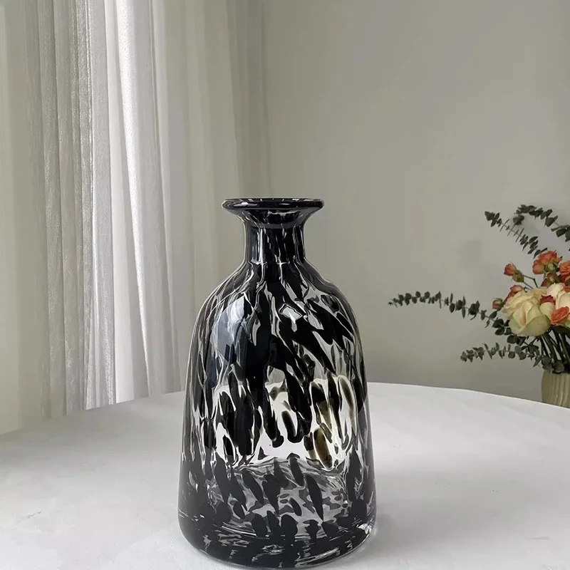 

Modern Floral Vases Room Aesthetic Decor Leopard Texture Decorative Glass Vase Flowers Pots Desk Decoration Flower Arrangement