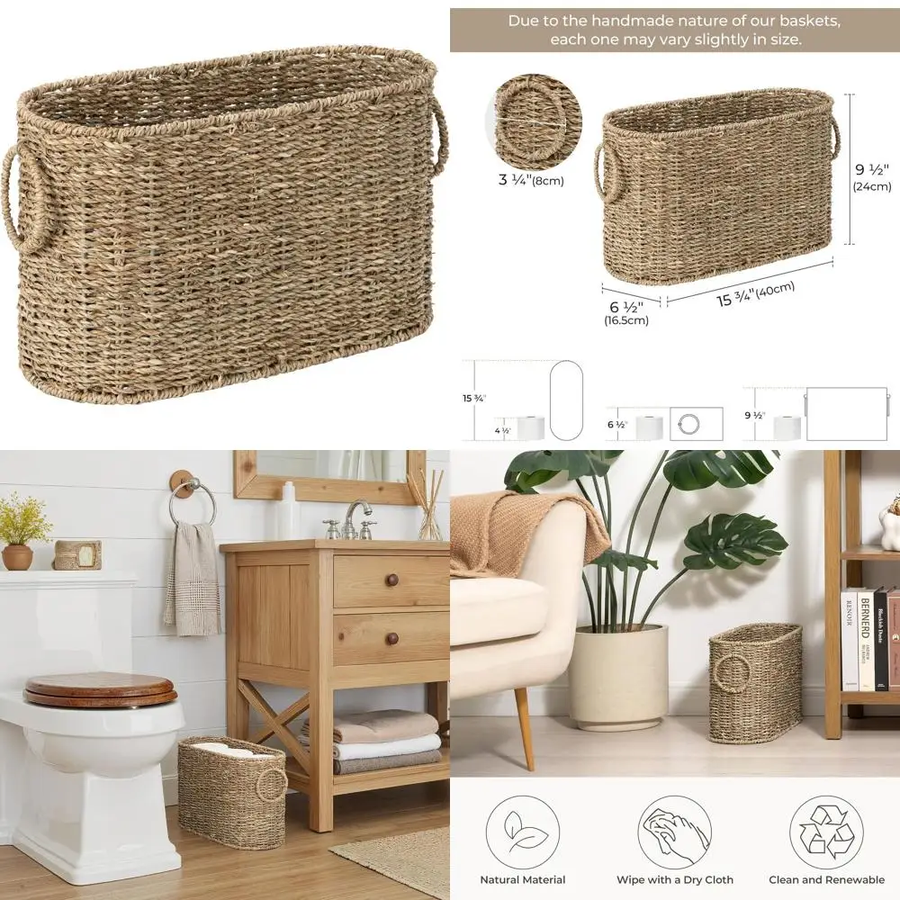

Toilet Paper Storage, Toilet Paper Storage Holder for 6 Regular Rolls, Wicker Basket for Bathroom, Natural Seagrass