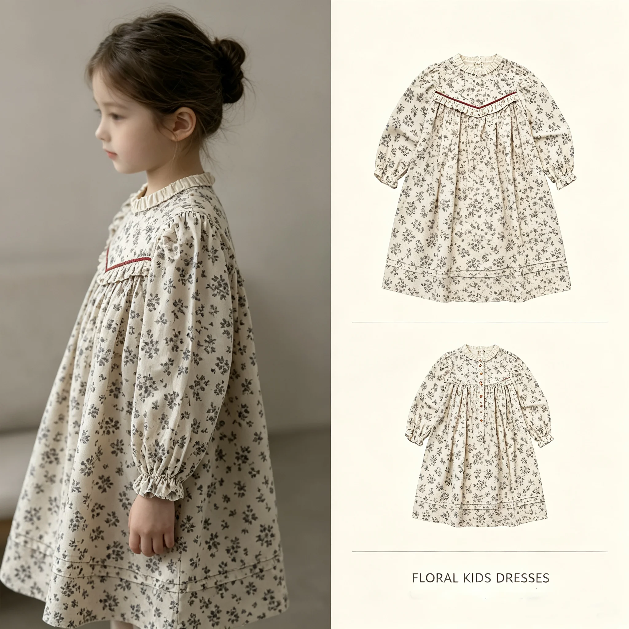 26 Fall Girls Dress Retro Style Long Sleeve Kids Dresses Sisiters Clothes Lou Embroidered Children Dress Outfit 2-12Y