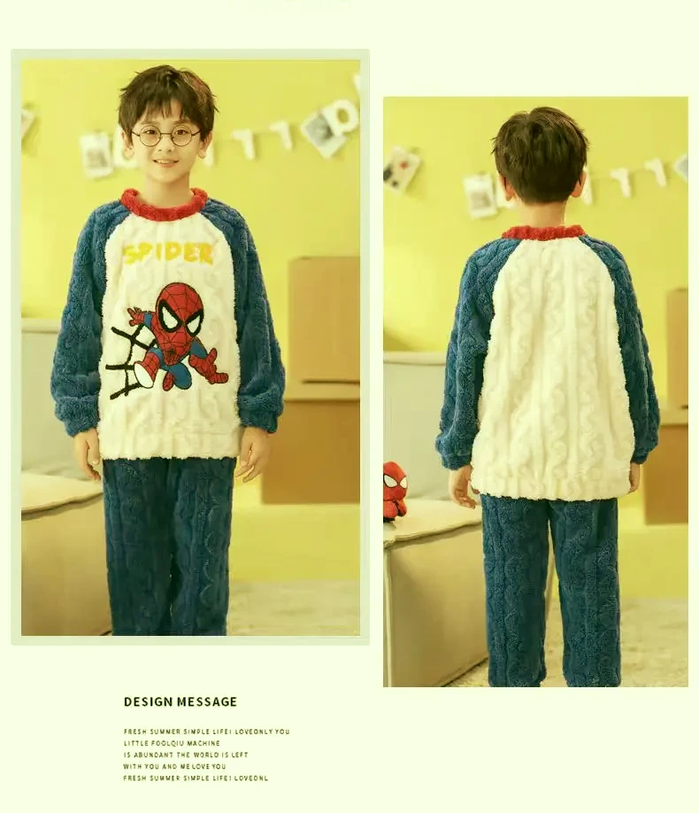 Winter-Kinderkleidung, Jungen-Cartoon-Schlafanzug-Set, Flanell, dick, langärmelig, warmes Set, Pyjama, zweiteiliges Set, Kinderkleidung – Detail 6
