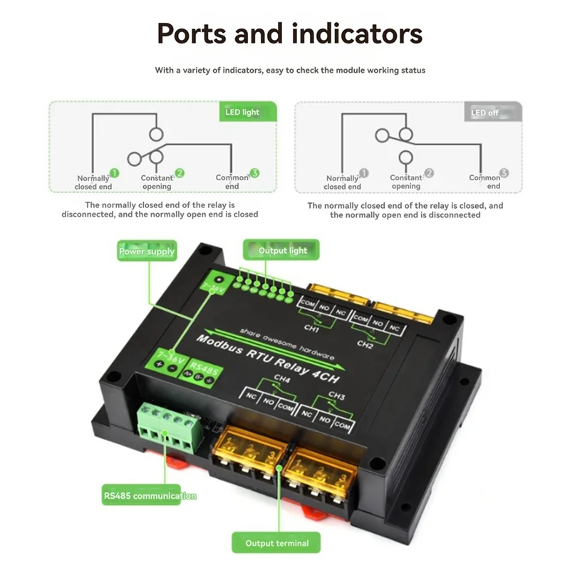ABZW DIN-Rail 4 ช่องโมดูลรีเลย์ Modbus RTU โปรโตคอล RS485 High Current โมดูลรีเลย์หลากหลายการแยกวงจรป้องกัน