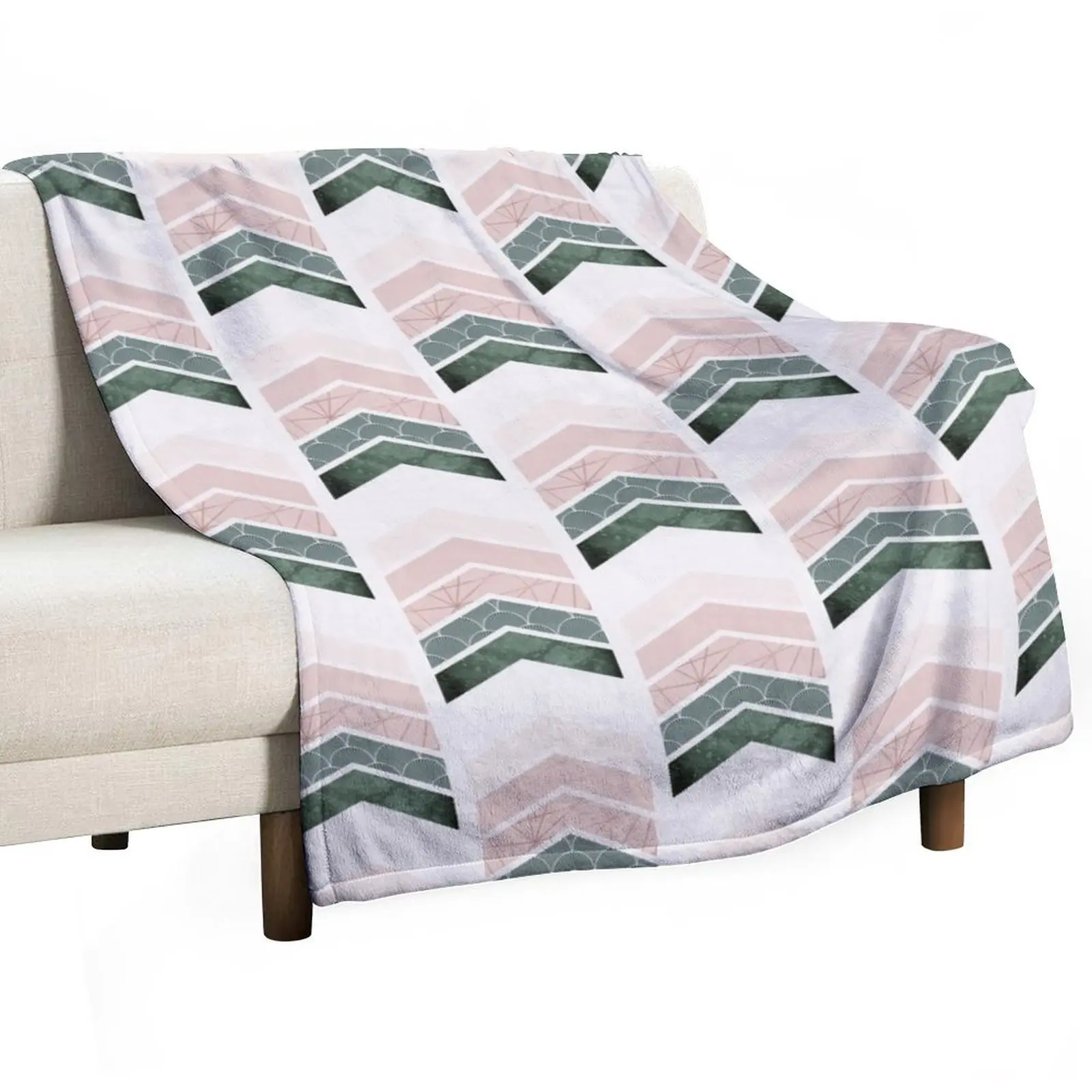 Scandi Blush Pink + green Throw Blanket Sofa Throw Plaid Blankets