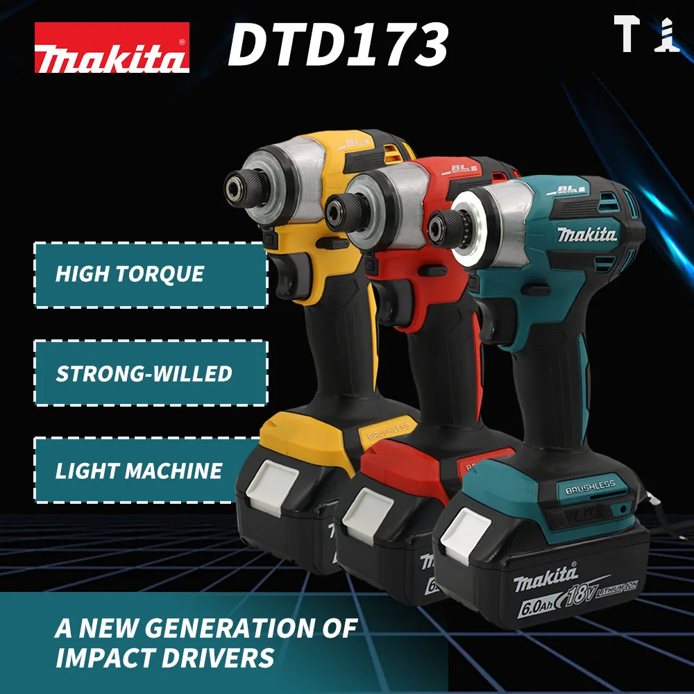 New Makita DTD173 Brushless Cordless 18V Lithium Battery Impact Screwdriver Speed 3600RPM Home Electric Drill Power Tools