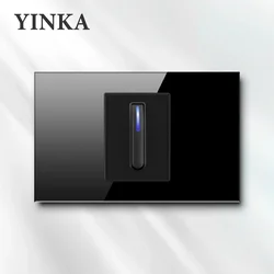 YINKA Black Piano Keys Universal Wall Light Switch Tempered Glass Panel Push Button Switch LED Indicator AC110V-250V 118mm*72mm