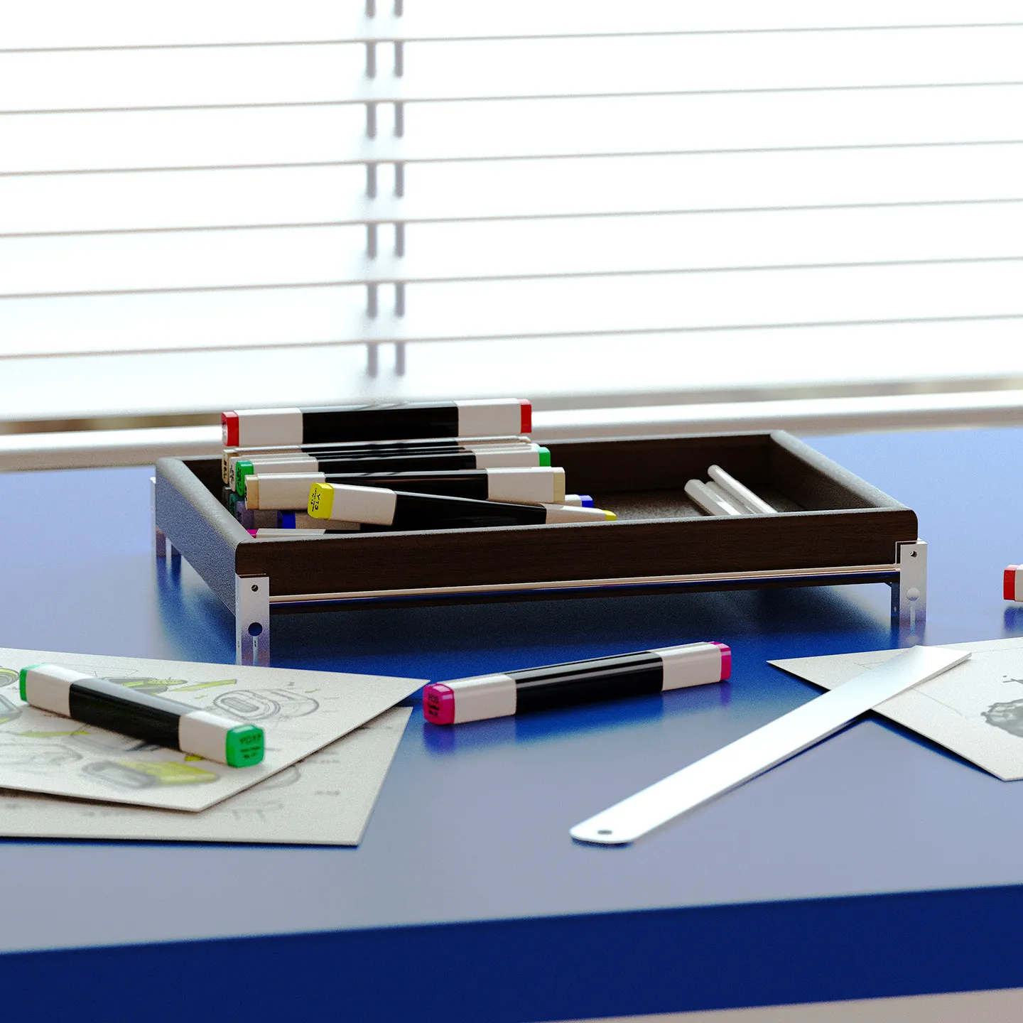 

Stainless steel base wooden stationery box storage box capacity multi-compartment divider student office desk organizer box