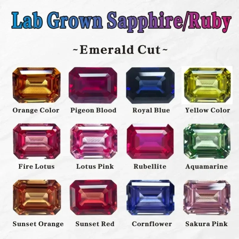 

Lab Grown Sapphire/Ruby Emerald Cut Extremely Shiny Quality DIY Ring Necklace Earrings Main Materials AGL Certificate