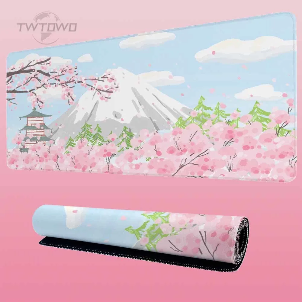 Mouse pad gaming rosa flor de cerejeira sakura xl casa hd personalizado novo mousepad xxl playmat antiderrapante macio tapete de mesa de pc