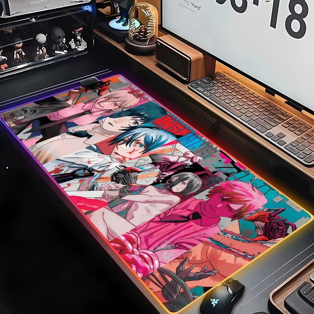 Top Selling Wholesale Anime RGB  Mouse Pad C_chainsaw M_man  Gamer Desk Cover  xl  Gaming Accessories Pad With Colorful LED Lamp