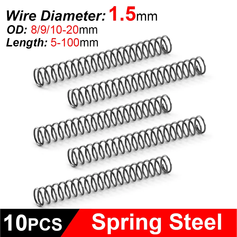 

10Pcs/Lot WD 1.5mm Compression Springs OD 8/9/10/11/12/13/14/15-20mm Pen Spring High-quality Spring Steel Hardware Accessories