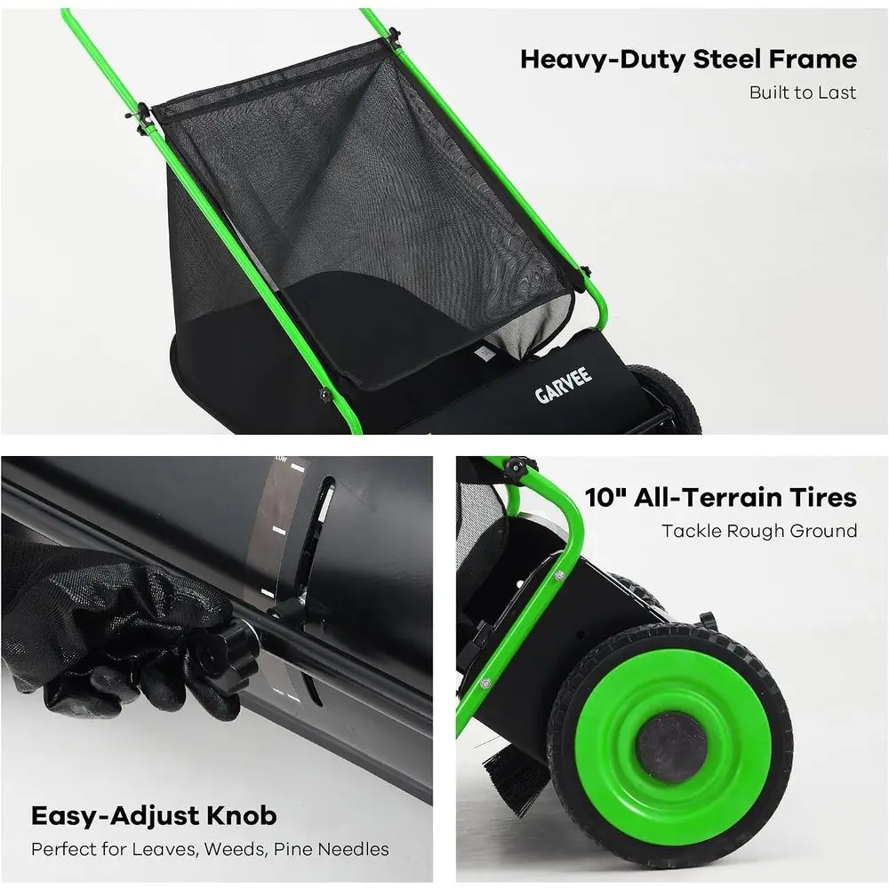 Push Lawn Sweeper, 26 in Lea & Grass Collector with 7 cu. t. Hopper ag, Heavy Duty Yard Sweeper with Clear Dust Cover & LarColle