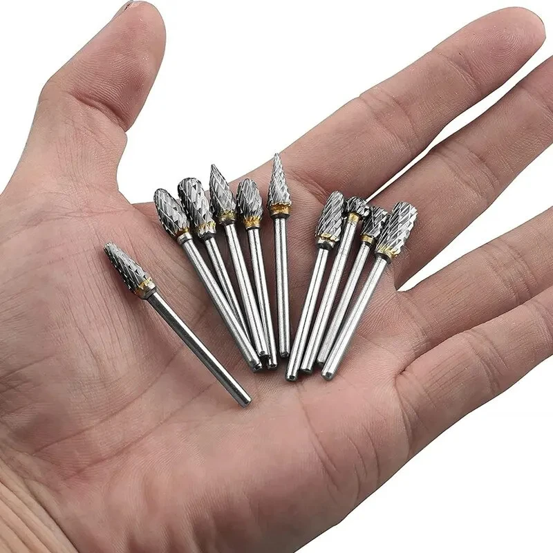 10pcs Tungsten Carbide Burr Set Compatible with 3mm Shank Diameter Die Grinder Rotary Tool Rasp Bits Accessories