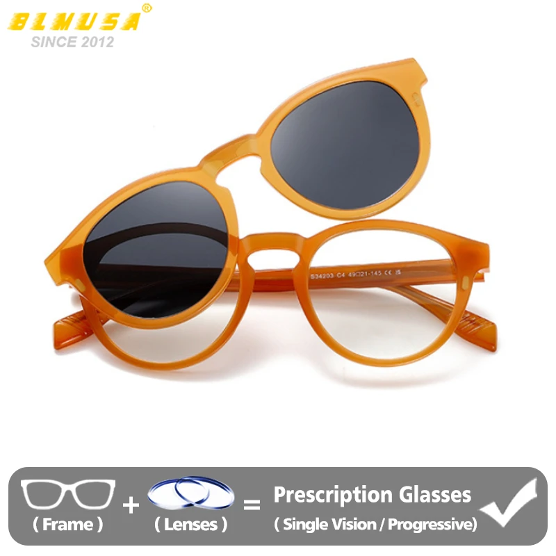 BLMUSA Round Magnetic Driving Polarized Sunglasses Men Women Fashion Myopia Glasses Prescription Optical Progressive Sun Glasses
