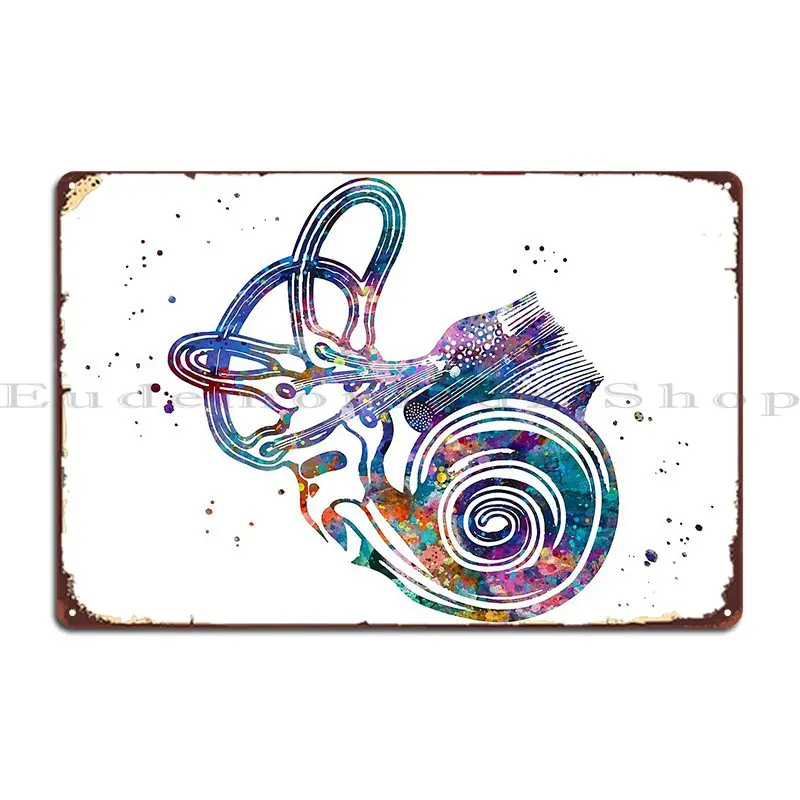 Póster de placa de Metal de anatomía del oído, cochlea y canales semicirculares, diseño de barra de cueva, diseño de garaje, cartel de estaño