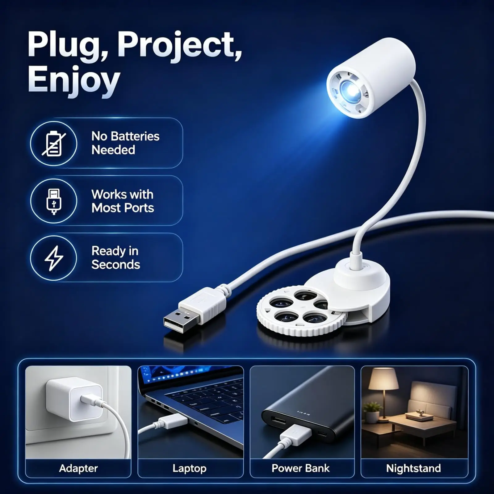 2-in-1 USB Ambient Light Starry Sky Projection Atmosphere Multiple Scenes Adjustable Focus Distance Night Lighting Function