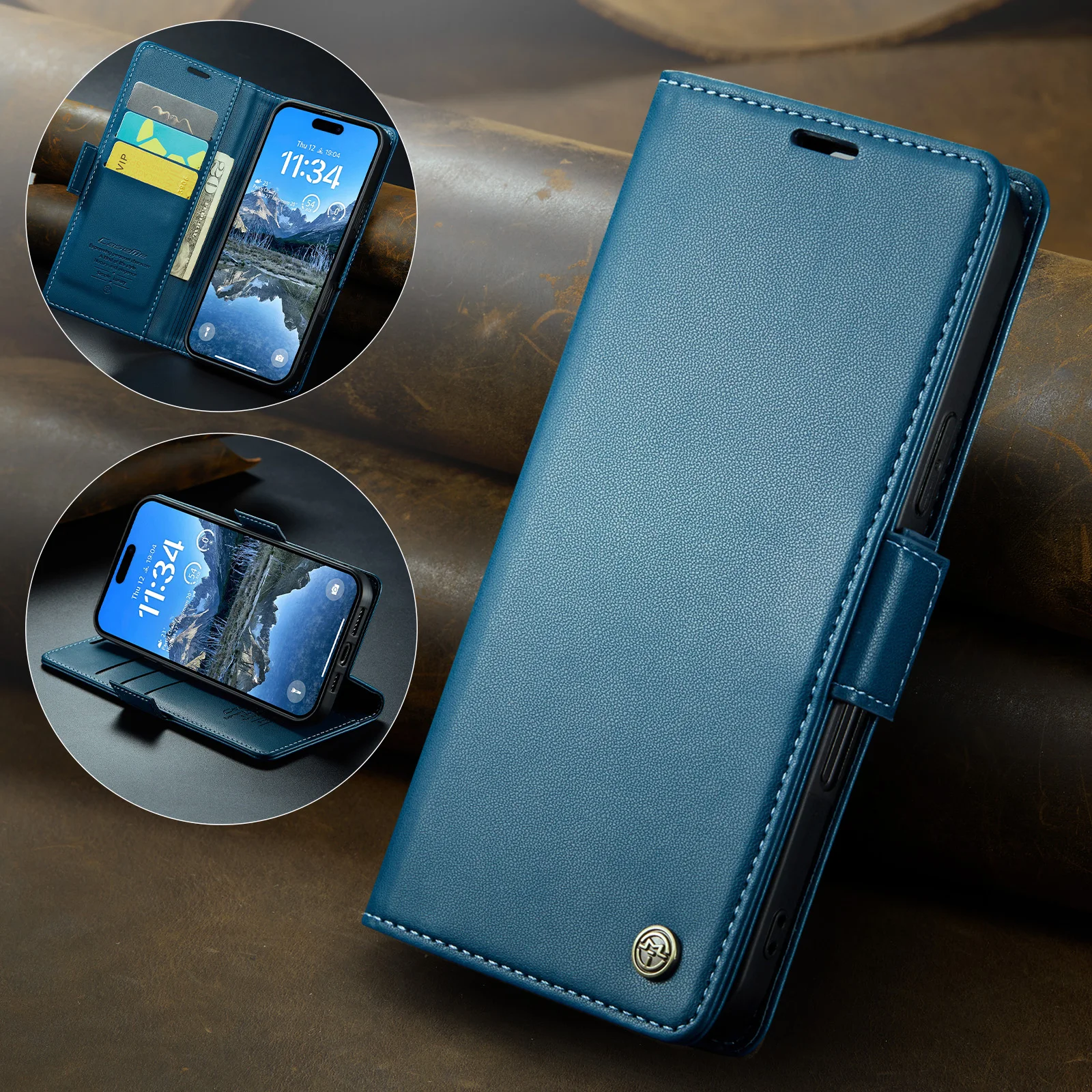 

CaseMe-023 Magnetic Side Buckle Wallet Case for iPhone 17 Pro Max 17 Air /17 16e 15 14 13 12 11 Pro Max XS XR Leather Card Cover