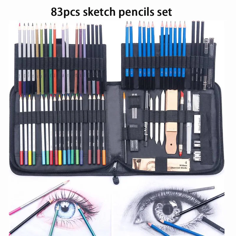 Imagem -05 - Lápis de Desenho Kalour Grupo Lápis Esboço Profissional Kit Tudo-em-um Arte Suprimentos para Iniciantes e Adultos 41 Pcs 50 Pcs 70 Pcs 83 Pcs