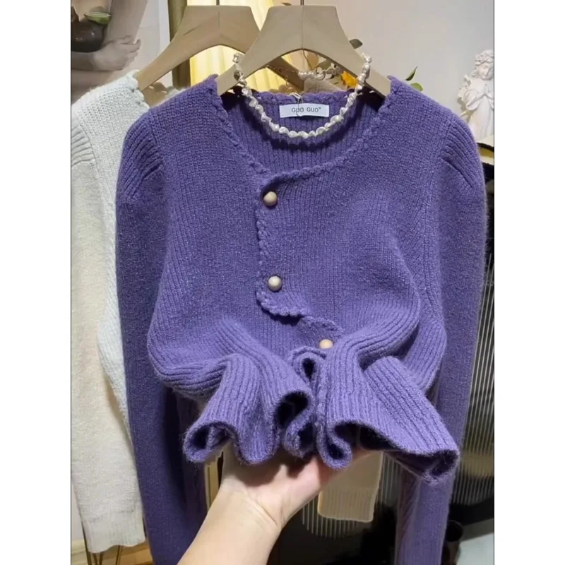 

Свитер женский, нежный осенне-зимний новый дизайн, свободный тонкий вязаный кардиган, куртка